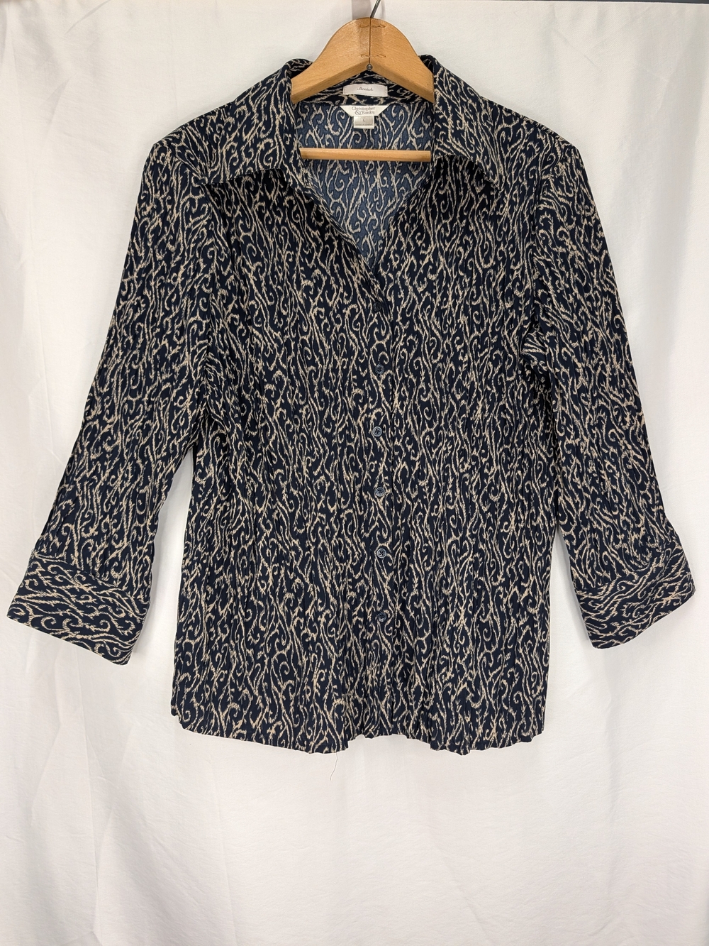 Christopher & Banks Navy and Cream Patterned Button-Down Blouse